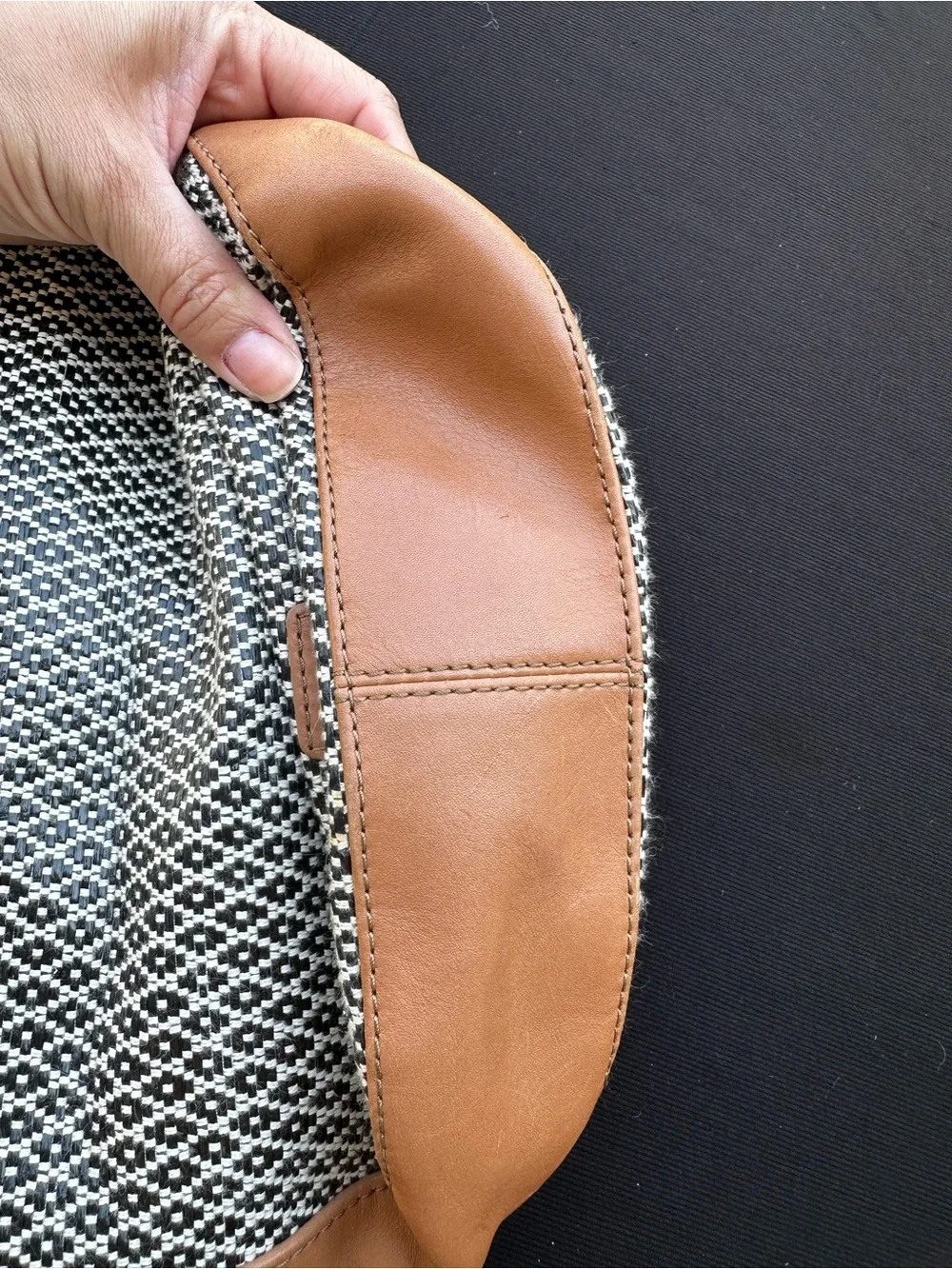 Fossil Tan Karli Hobo Leather-Trimmed Black-and-White Woven Bag
